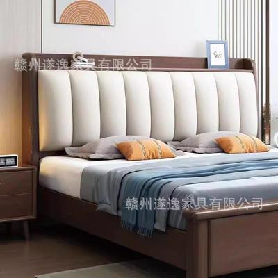 黑胡桃木1.8米双人床现代简约主卧大床1.GHA5米单人床软床包婚木