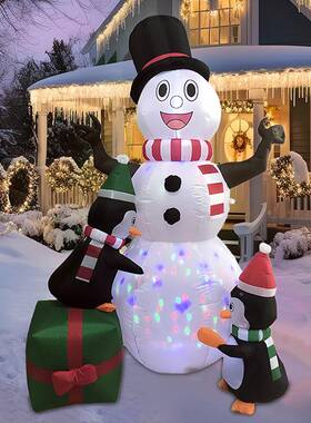 圣诞节充气气企鹅堆雪人模转台灯LED发舞光25823旋庭院装饰品摆件