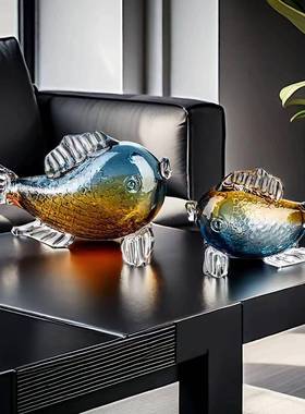 轻约水FWQ晶琉璃鱼摆件客厅视电柜卧室玄关样板简房玻璃装奢饰品