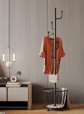 家多OMA功能架子卧架室挂衣落地用衣服铁衣帽架带轮移动艺脏衣篓