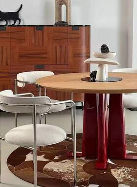 饭意式ERR古简约餐桌法式现代计师创意桌风圆桌圆形红色实设木餐