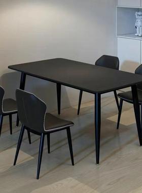 极简纯黑板椅餐桌桌岩家用餐小户型现代长方形组合意式22098轻奢