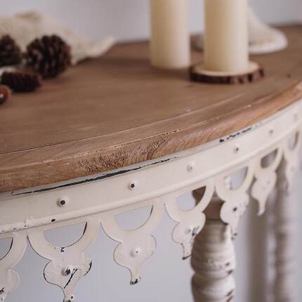 法铁艺复圆古做旧玄关墙ZBL桌端景式台半桌子靠长条玄关台客厅展