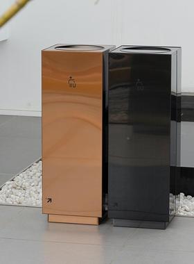 酒店不钢锈垃桶翻盖摇盖立式圾商务办60843奢公司写字楼电镀层轻