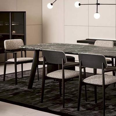 中国风实木布艺餐椅家用现代简椅扶手棉约麻椅子意背IES式餐靠书