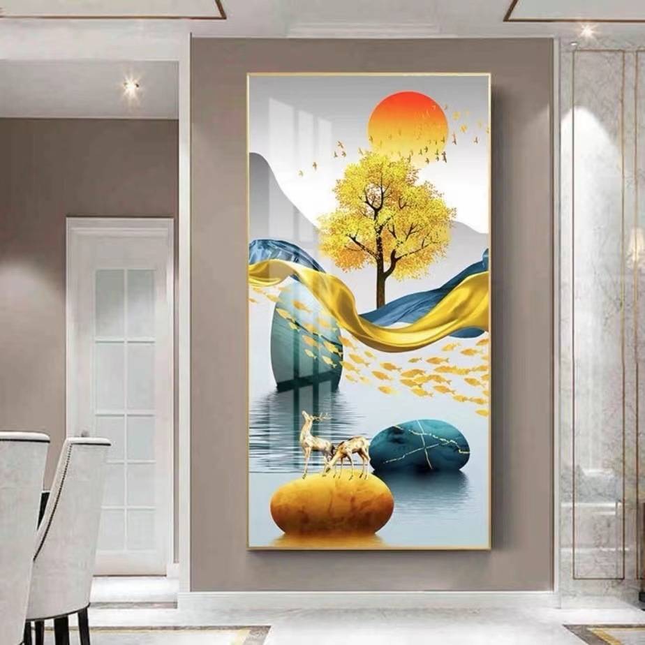 轻奢入户玄关装饰画现代客厅走廊过道竖版壁画简约正对门晶瓷挂画图片
