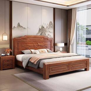 金花梨木榫卯床边中式 主实雕木床NGL卧18m双人床仿古典花婚.床