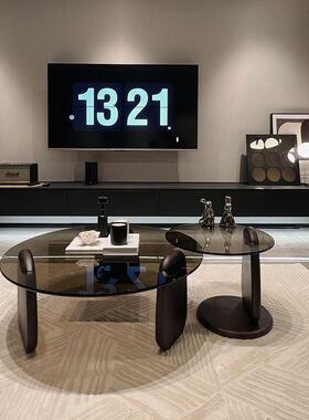 意式圆极形玻茶几大木小圆现代简创意客厅家用小QKA户型简约实茶