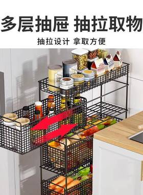 夹缝置房物架抽拉式厨蔬菜收架纳架落地多层冰箱放菜子缝隙菜JMH9