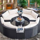 7户外沙发别墅闲花园庭院圆编形弧藤沙发茶几组合形室外休创