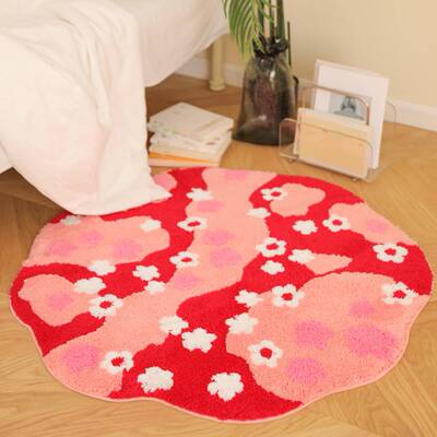 苔藓地毯tbc24052圆形客厅朵绒簇家用花装饰防滑地毯发全铺茶几沙