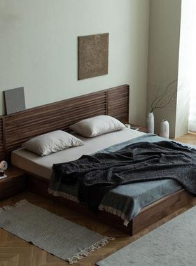 8黑胡桃米木实木床简QSY约现代樱床桃木床日式榻榻床落地1.米主卧