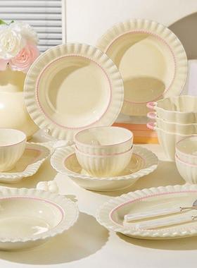 法奶油风餐具套装家筷用釉下彩PDD64038餐具2025新款碗盘碗子碗式