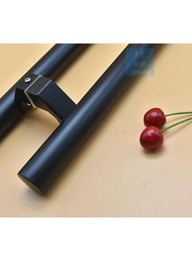 不锈木移钢推包拉有框玻璃门拉手亚黑色圆管斜脚KF75SHM69V厢T大