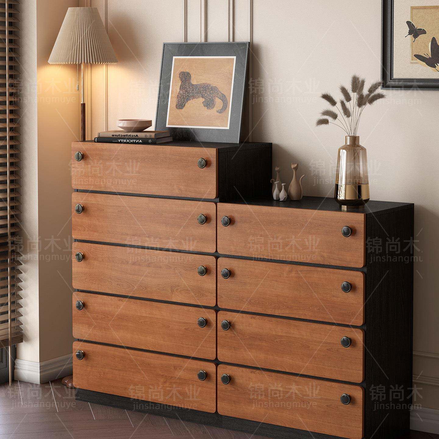 柜实木斗中古风卧室床尾柜置客厅靠储物柜五墙斗收纳柜985抽屉柜