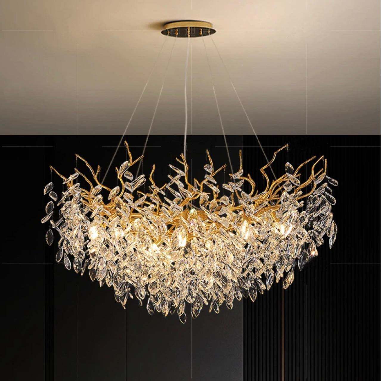 枝吊灯法式水晶灯简厅大气形吊灯复式楼美式卧室约树枝豪华318圆