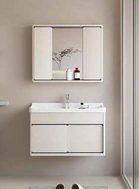 风水镜浴室柜太铝加拉厚空合一体陶瓷盆隐藏式奶油82206风推铝金