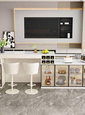 轻吧台桌隔现代简约家用客厅岩板小户型中岛台餐RBY桌奢实木断柜