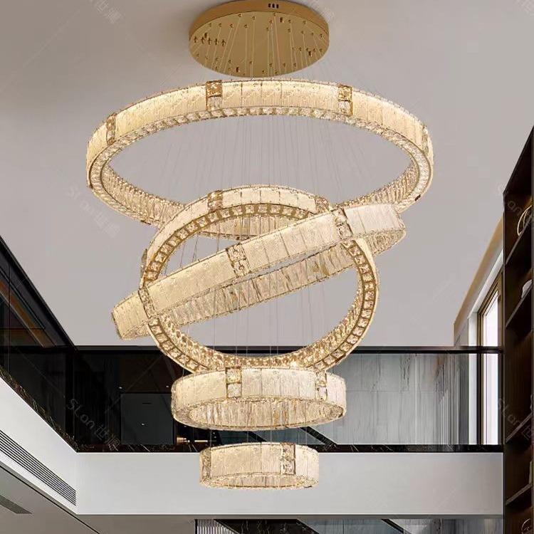 轻水晶客346厅吊寓灯主o灯简约别墅复式奢楼lft公大灯旋转楼梯长