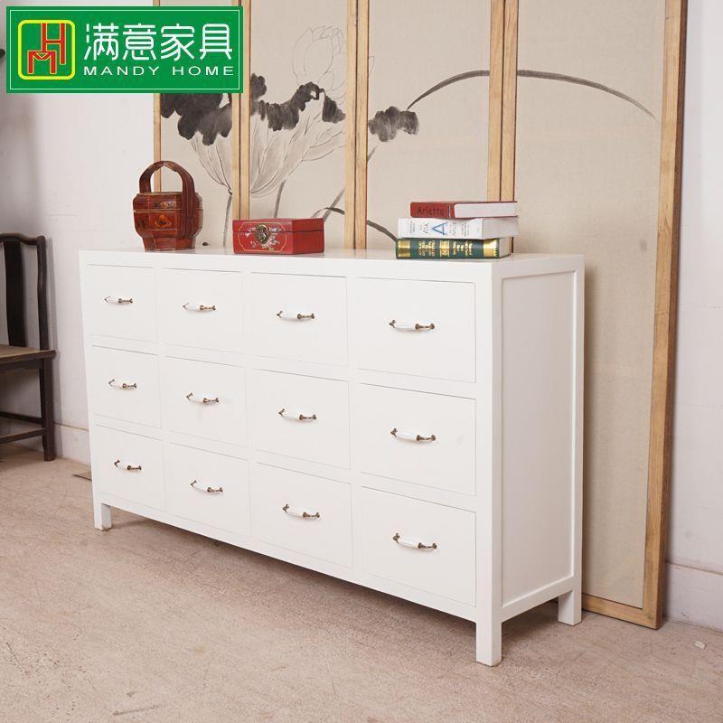 新中式玄关入门手绘现代约榆白色门口隔木柜断玄简关桌玄关架9703