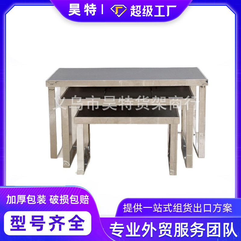 TZ-030新款服装店不锈钢展示台黑色烤漆木板展示台一套三组促销台