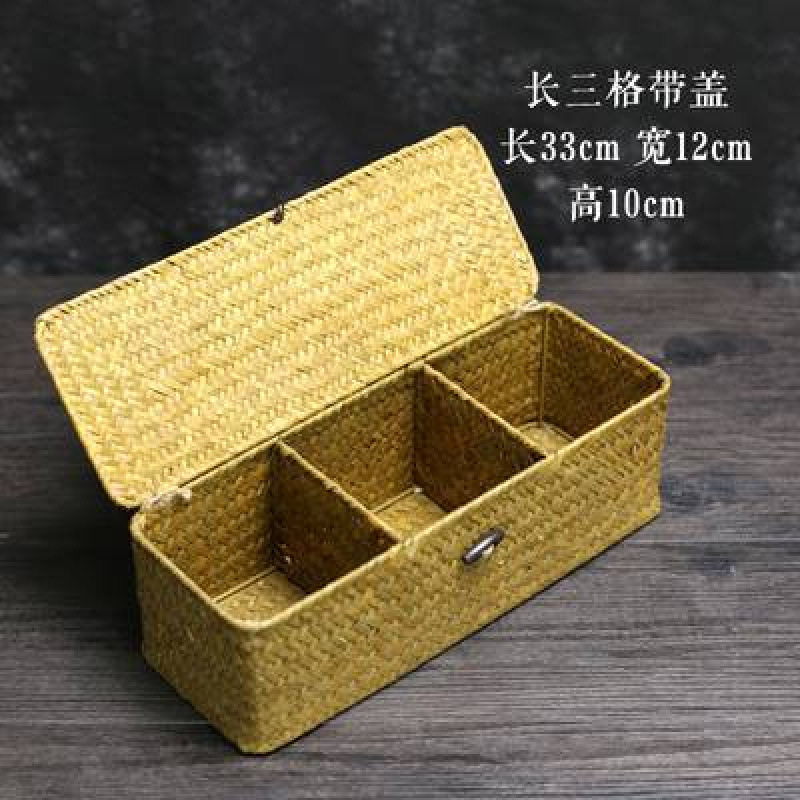 手工竹草编茶具收纳盒