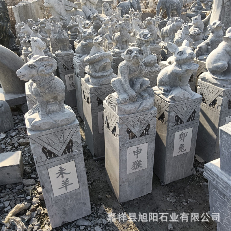 石雕青石拴马桩 狮子貔貅麒麟拴马柱庭院室内别墅公园雕塑摆件