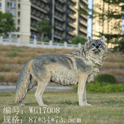 厂家直WG17008销真草狼玻璃钢原灰雕塑户仿外花园庭院景观装饰狼
