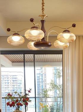 豆法式灯具客厅吊灯中古胡木桃色卧灯美式复古室餐厅主灯新中式魔