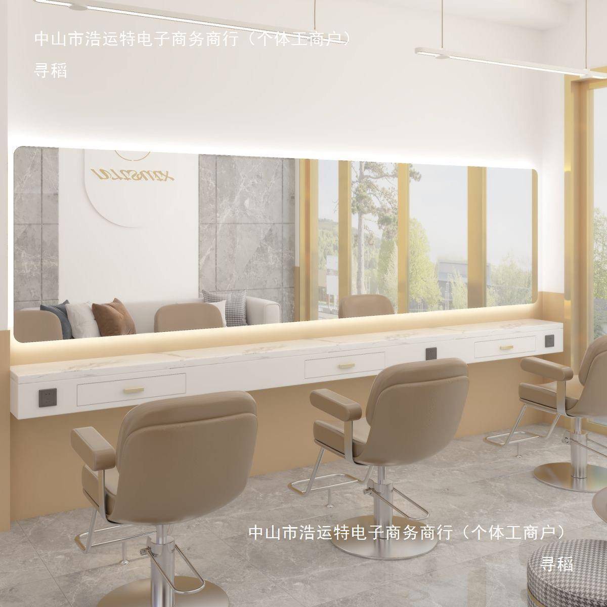 区无品牌/理发店镜发发廊大通镜美店烫染台子面一体横挂烫染剪发