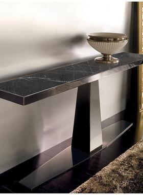 钛意极简式门厅玄关台不锈钢条黑沙发背几轻奢长边桌大86978理石