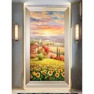 手绘油画入户玄版关装饰画竖走廊道过挂画HX-18101现代奢轻壁画向