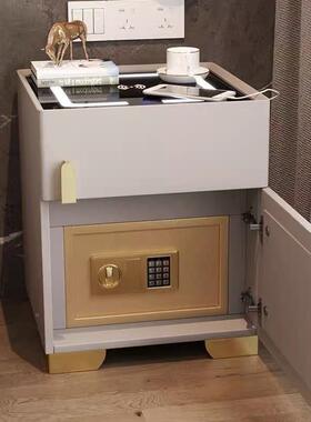 智能床头柜充保险体多功能箱实木家用一防盗无75401线电指纹锁收