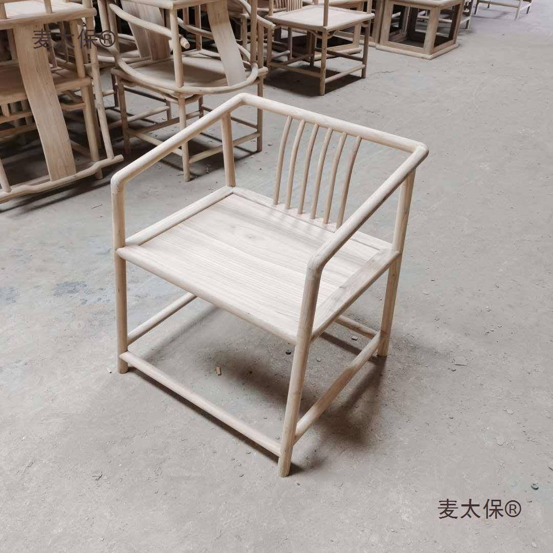 式圈椅茶小凳实凳木白935茶胚白茬禅椅榆木单人主人位椅椅子家麦