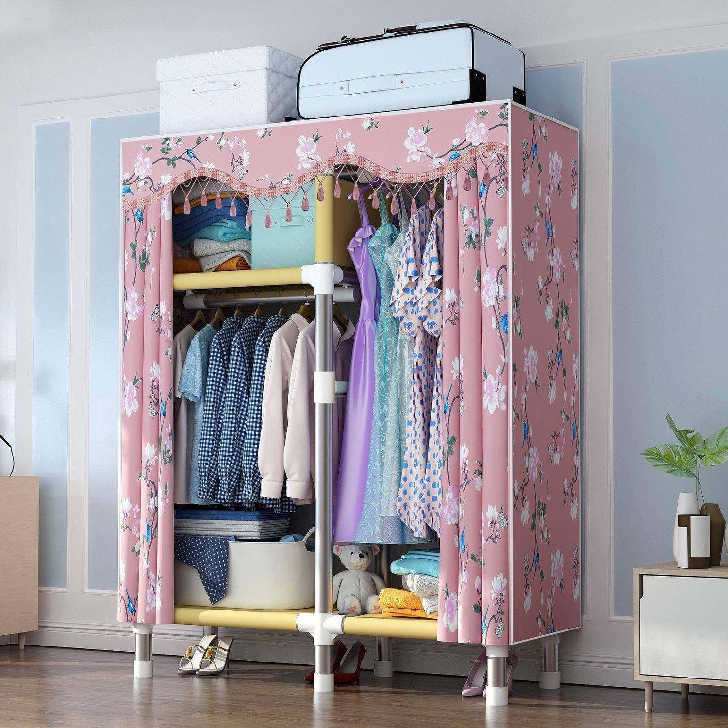 简易衣家柜布衣柜钢管加粗加固房号单双UUG人大衣橱用卧室出租收