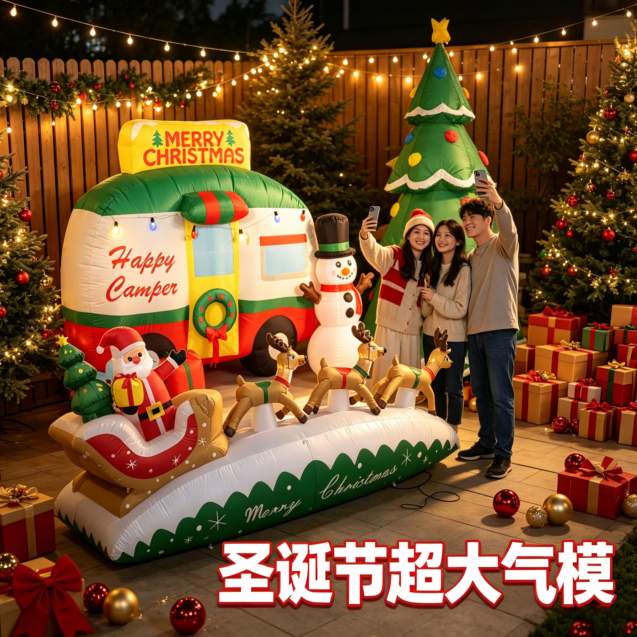 圣诞节商场户外布置大型自动充气