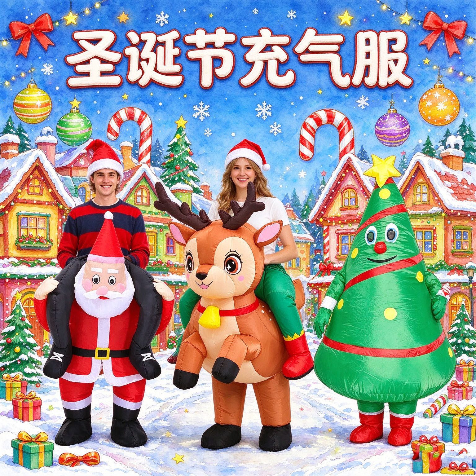 圣诞节充气圣诞老人服装道具气模