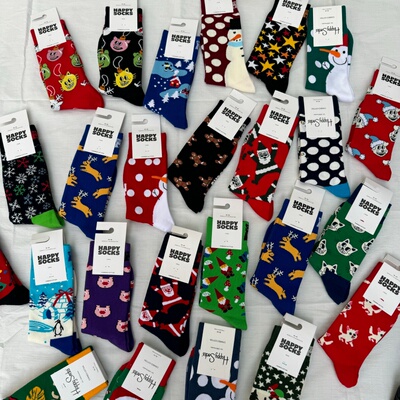 happysock圣诞袜情侣潮牌中筒袜