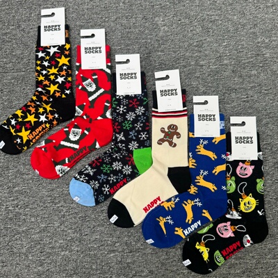 happysock圣诞袜情侣潮牌中筒袜纯棉百搭圣诞节日气氛礼品袜子