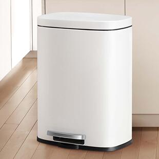 跨境白色定盖缓降方弧形垃圾桶客厅厨房脚踏静音清洁桶脚踩垃圾筒