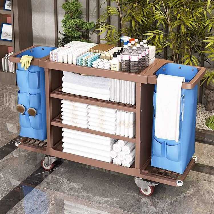 客房布草车清洁小推车多功能三层移动式带轮酒店保洁手推车工具车