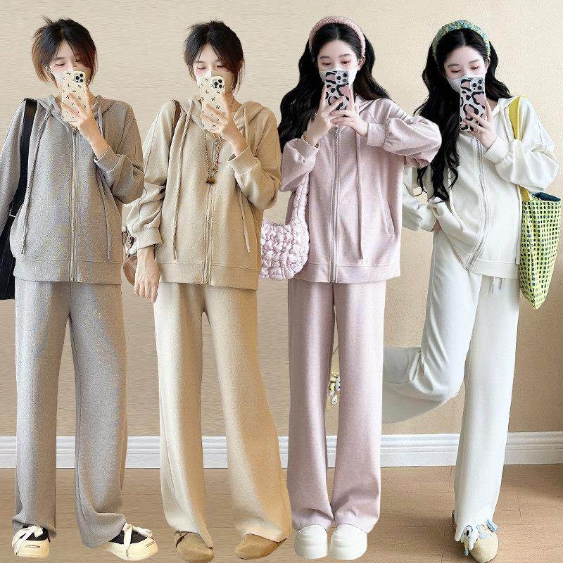孕妇装秋冬装套装2025新款连帽卫衣纯棉套装女宽松慵懒休闲两件套