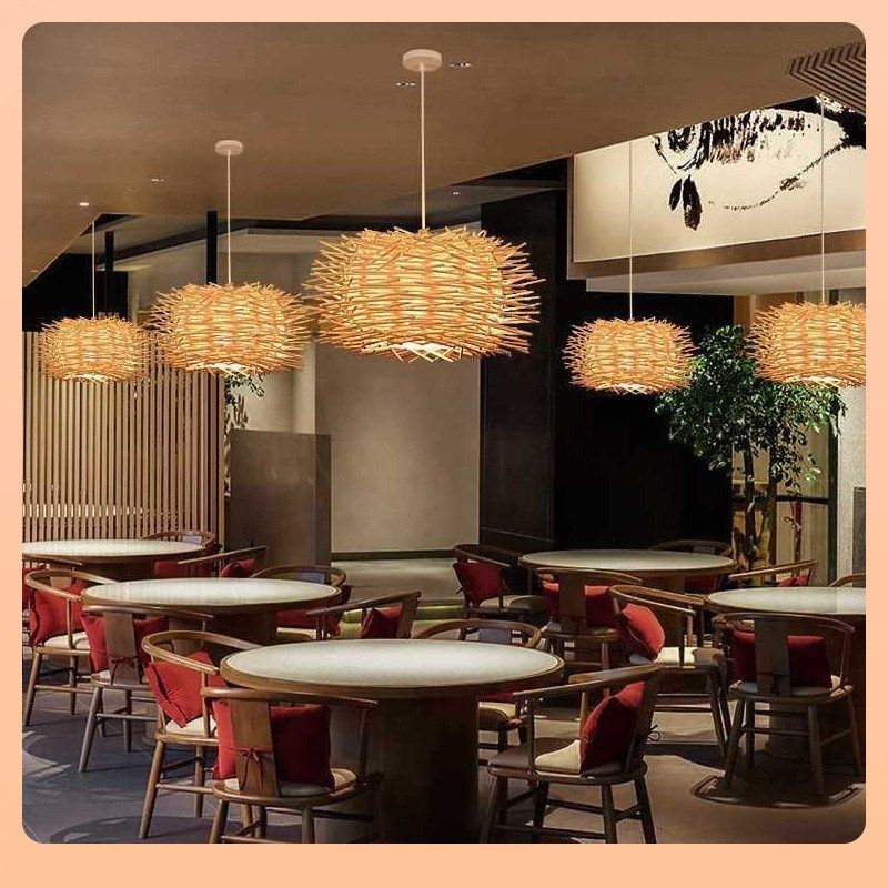 藤艺吊灯圆形鸟巢房子草帽竹编灯创意田园日式复古阳台餐厅灯具,家装灯饰光源,客厅吊灯,淘宝优惠券,粉丝福利购,淘宝优惠卷