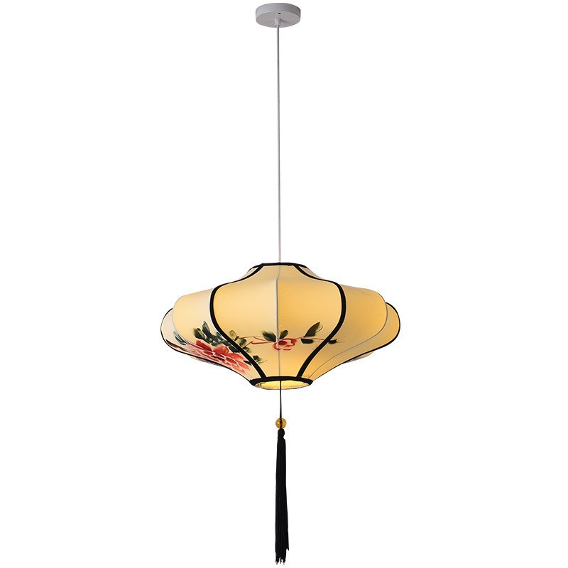 现代新中式茶楼过道创意布艺灯笼艺术走廊吊灯酒店玄关手绘画灯具