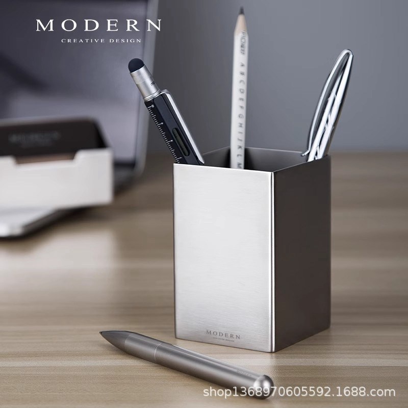 德国MODERN不锈钢笔筒高档办公室桌面摆件创意多功能笔筒礼品简约