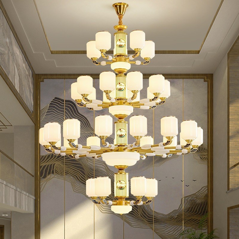 新中式全铜别墅大吊灯轻奢大气客厅灯中国风复式楼餐厅卧室灯具