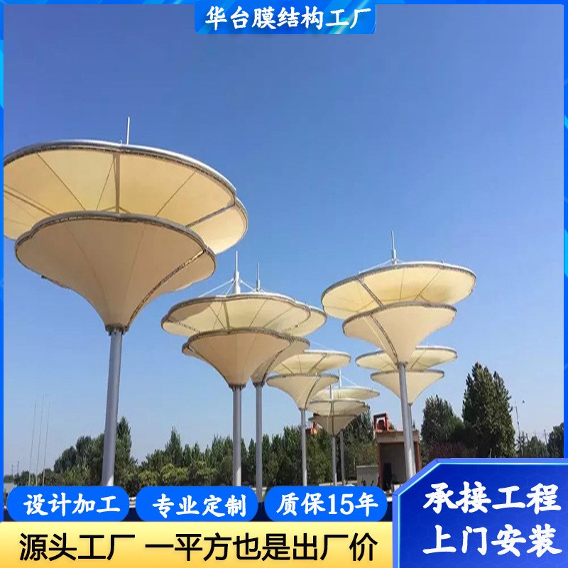 山东现货膜结构 覆盖张拉膜结构遮阳棚 园林膜结构建筑停车棚设计