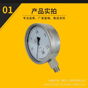 安徽天康压力表YN-100B不锈钢耐震径向微压锅炉管道真空压力表