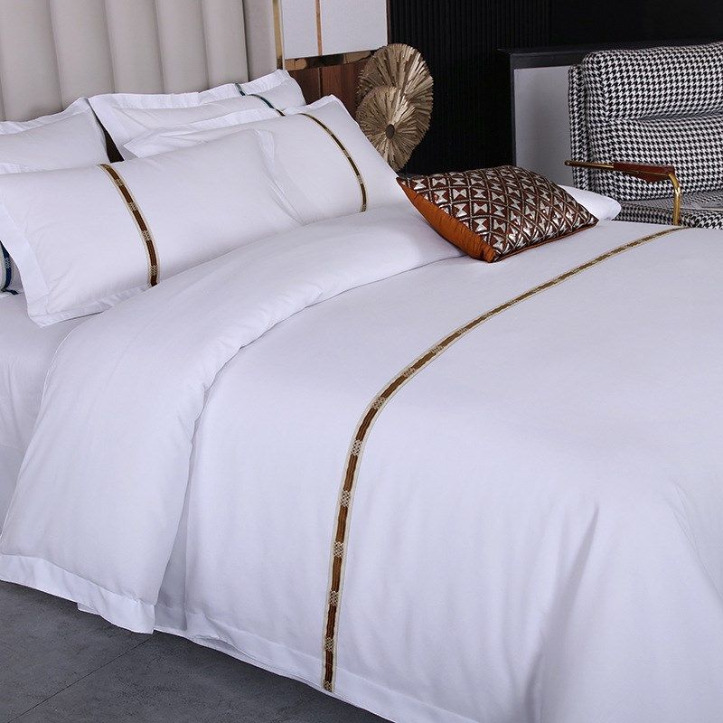 宾馆酒店布草床上用品四件套民宿纯白色床单被套被子一整套全套七