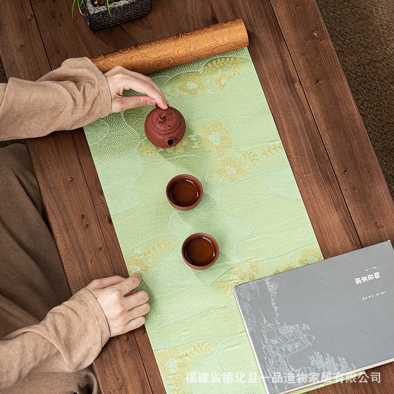 一品造物  新中式织锦彩云防水桌旗家用高端茶室茶桌长款茶席桌垫